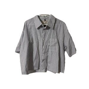 Basketcase Black White Stripe Gallery Cropped Button Up Shirt Men’s XL